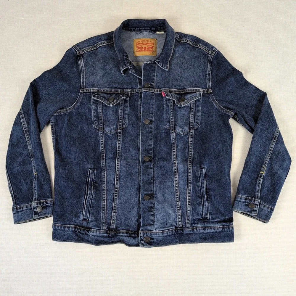 Levi's Trucker Denim Jacket Mens XL Dark Wash Faded Indigo Blue Jean 72334